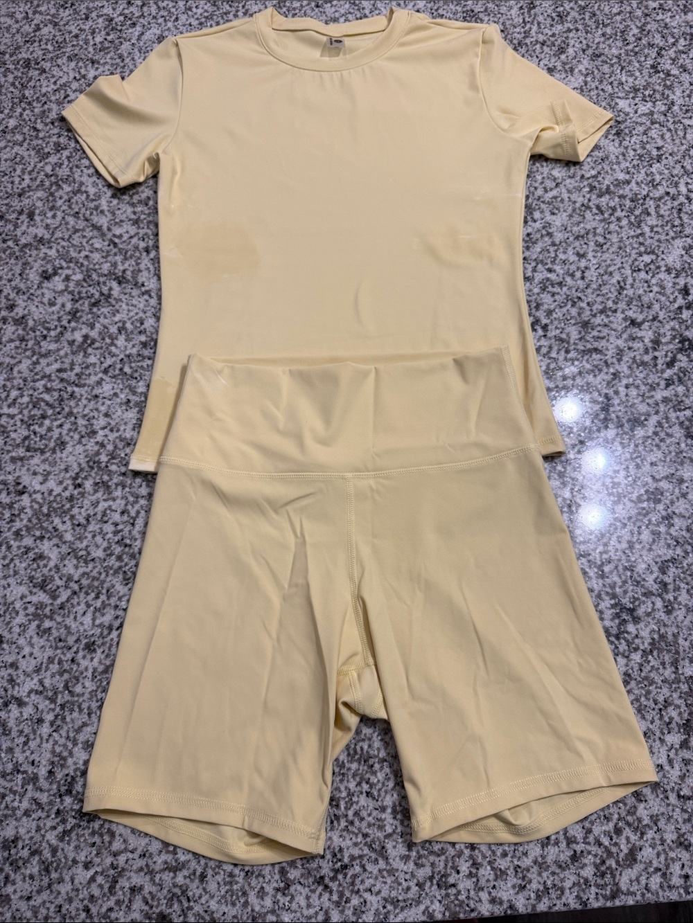 Soft Butter Yellow Active Set - Short Sleeve Top & High-Waist Bike Shorts